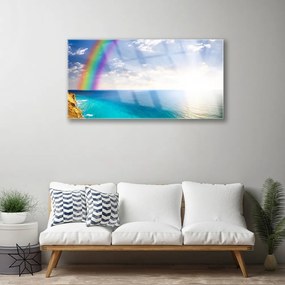 Quadro vetro acrilico Un arcobaleno per noi in riva al mare 100x50 cm