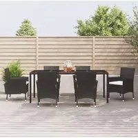 Set da Pranzo da Giardino 7 pz Nero con Cuscini in Polyrattancod mxl 100635