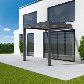 Pergola 3x2 m, pergola bioclimatica addossata, grigio antracite RAL 7016, alluminio, 3000x2000 mm, configura individualmente