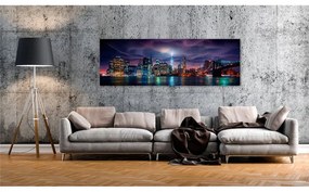 Quadro New York  Dark City  Colore Viola, Dimensioni e Misure 135x45