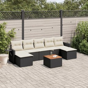 Set divani da giardino con cuscini 8 pz nero in polyrattan