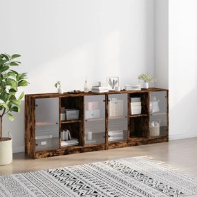 Libreria con ante rovere fumo 204x37x75 cm in legno multistrato