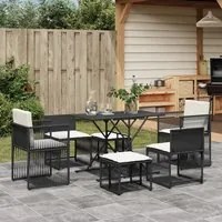 Set da Pranzo da Giardino 7 pz Nero con Cuscini in Polyrattan 369009