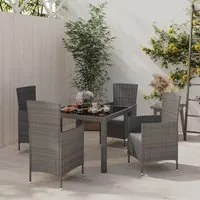 Set da Pranzo da Esterno 5 pz con Cuscini in Polyrattan Grigio 3094880