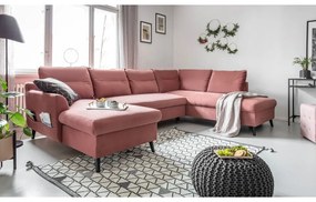 Divano letto a U in velluto rosa, angolo destro Stylish Stan - Miuform