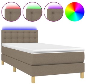 Letto a molle con materasso e led tortora 100x200cm in tessuto