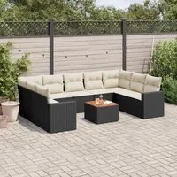 Set Divani da Giardino 10pz con Cuscini in Polyrattan Nero 3256595