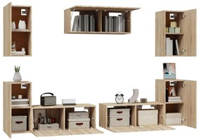 Set di mobili porta tv 7 pz rovere sonoma in legno multistrato