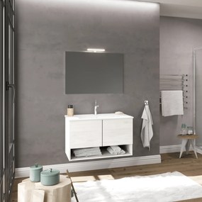 Mobile Bagno Sospeso 80 Cm Due Ante Con Vano a Giorno Specchio Con Lampada Led 80x60 Cm Savini Due "Oslo"