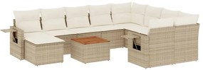 Set divani da giardino 11 pz con cuscini beige in polyrattan