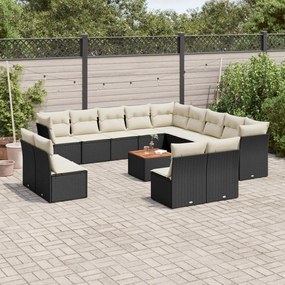 Set divani da giardino 14pz con cuscini in polyrattan nero