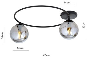 Plafoniera Minimal 2 Luci Perseo In Acciaio Nero E Sfere In Vetro Fumè