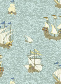 Josephine Munsey Carta da parati Ships - Light Blue