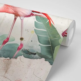 Carta da parati – Fenicotteri con tocco vintage