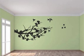 Adesivo murale per interni ramo d'albero e uccelli in volo 60 x 120 cm