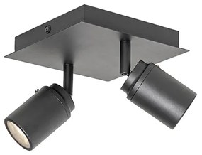 Faretto da bagno moderno nero quadrato 2 luci IP44 - Ducha