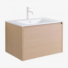 Set Mobili Da Bagno In Legno Jacob Con Lavabo Integrato Legno Naturale & Sin Espejo & Bianco ↑20 Cm Con Valvola Di Scarico Con Troppopieno - Sklum