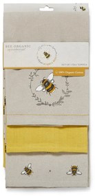 Set di 3 asciugamani da cucina in cotone beige e giallo Bumble Bees Bumblebees - Cooksmart ®
