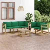 Set Salotto da Giardino 6 pz con Cuscini Verdi 3065095