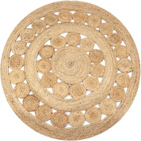 Tappeto İn Juta Con Design Intrecciato 120 Cm Rotondo /