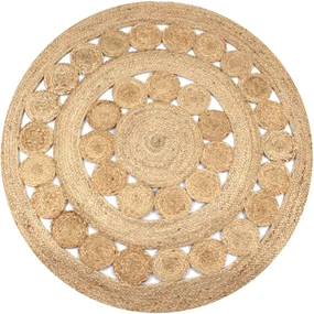 Tappeto İn Juta Con Design Intrecciato 120 Cm Rotondo /
