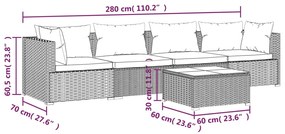 Set Divani da Giardino 5 pz con Cuscini in Polyrattan Nero