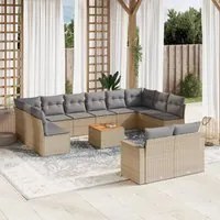 Set Divano da Giardino 13 pz con Cuscini Beige in Polyrattan 3224358