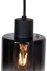 Lampada a sospensione moderna nera con vetro fumé 3 luci - Dame