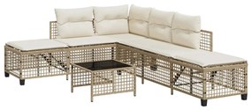 Set divano ad angolo 3 pz con cuscini beige in polyrattan