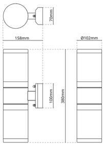 Applique E27 Cilindrica Bidirezionale, IP54 da Esterno - Inox Base E27