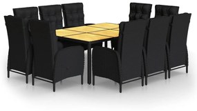 Set da Pranzo per Giardino 11 pz in Polyrattan Nero