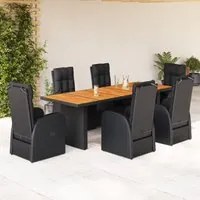 Set da Pranzo da Giardino 7 pz Nero con Cuscini in Polyrattan 3277645