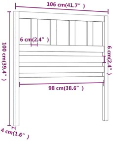 Testiera per letto grigia 106x4x100cm in legno massello di pino