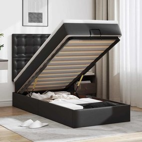 Letto Pouf Con Materasso Nero 90x190 Cm Similpelle /