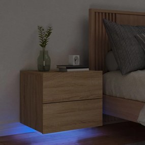 Comodino a parete con luci led rovere sonoma