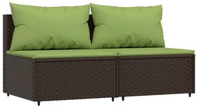 Divani centrali da giardino con cuscini 2pz polyrattan marrone