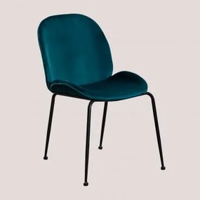 Confezione da 2 sedie in velluto Pary Blu Turchese Intenso & Nero - Sklum