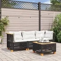 Divano da Giardino a 3 Posti con Cuscini Nero in Polyrattan 365938