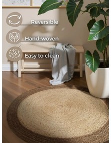 Tappeto rotondo greige in iuta reversibile e tessuto a mano ø 240 cm Jutta Greige – Hanse Home