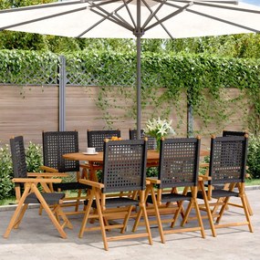 Sedie giardino reclinabili 8pz nere polyrattan e legno massello