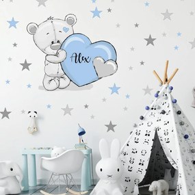 Adesivi da parete - orsetto blu con stelle e nome | Inspio