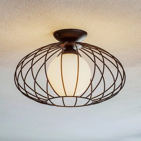 Eko-Light Plafoniera Kronos, gabbia nera, una sfera opalina