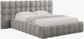 Letto matrimoniale Mamaia in tessuto Bouclé con contenitore e testiera doppia - 140x200 cm