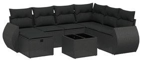 Set divani da giardino con cuscini 8 pz nero in polyrattan