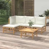 Set Salotto da Giardino 5pz con Cuscini Bianco Crema in Bambcod mxl 76299