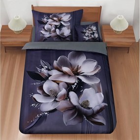 Set copripiumino e federa viola scuro per letto singolo 3 pezzi 140x200 cm Magical Magnolias – My House