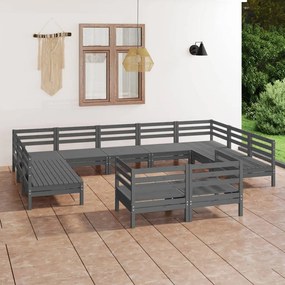 Set Salotto da Giardino 11 pz Grigio in Legno Massello di Pino