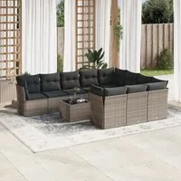 Set Divani da Giardino 11 pz con Cuscini in Polyrattan Grigio 3218230