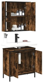 Set mobili da bagno 2 pz rovere fumo in legno multistrato