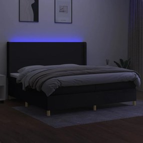 Letto a molle materasso e led nero 200x200cm in tessuto